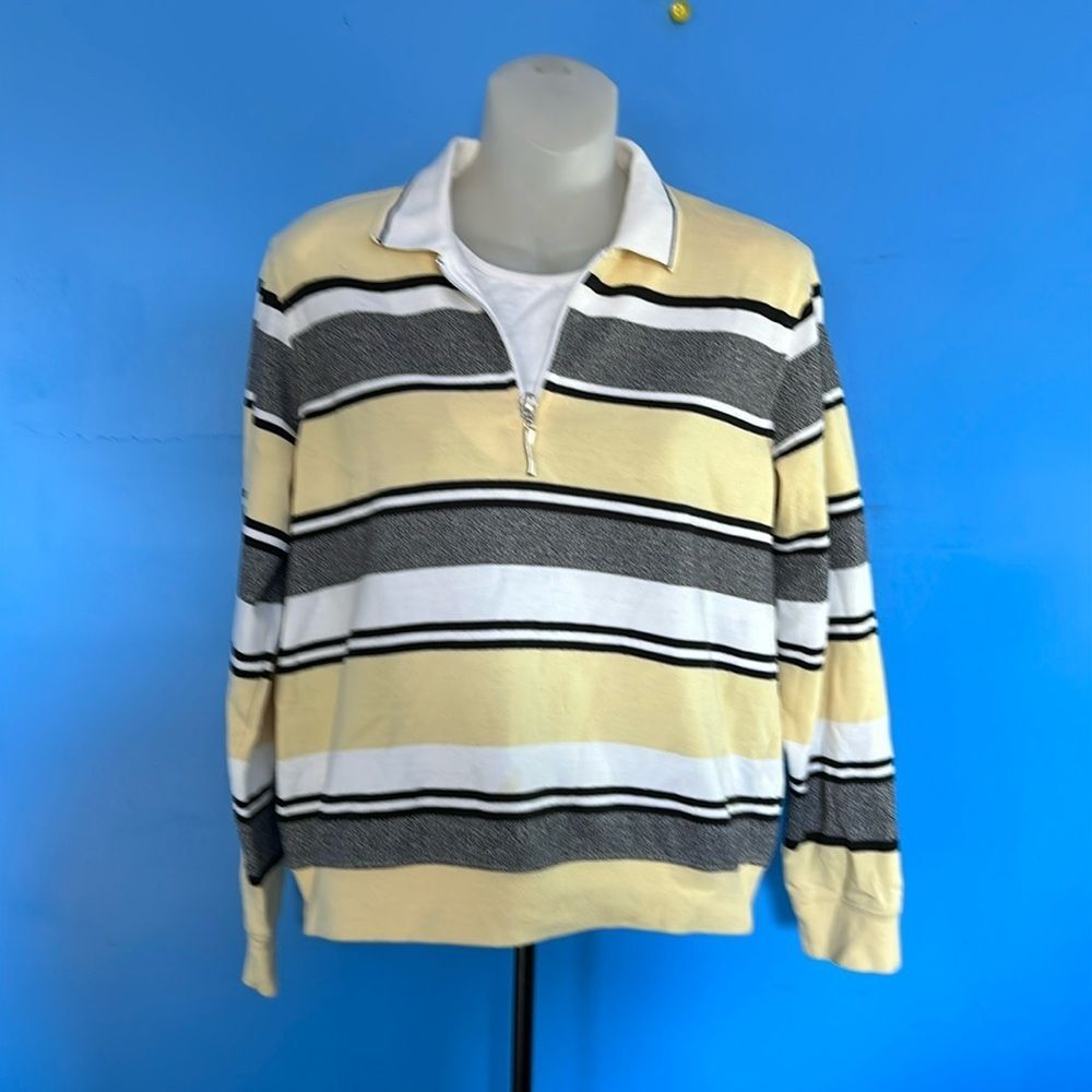 Koret K-Wear Women’s Yellow/White Striped Polo Shirt Size Medium